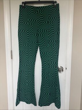 Zara Green and Black Wavy Flare Pants
